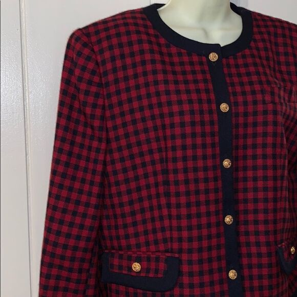 Vtg 80s Gloria Vanderbilt black & red Buffalo checked jacket - Picture 4 of 8